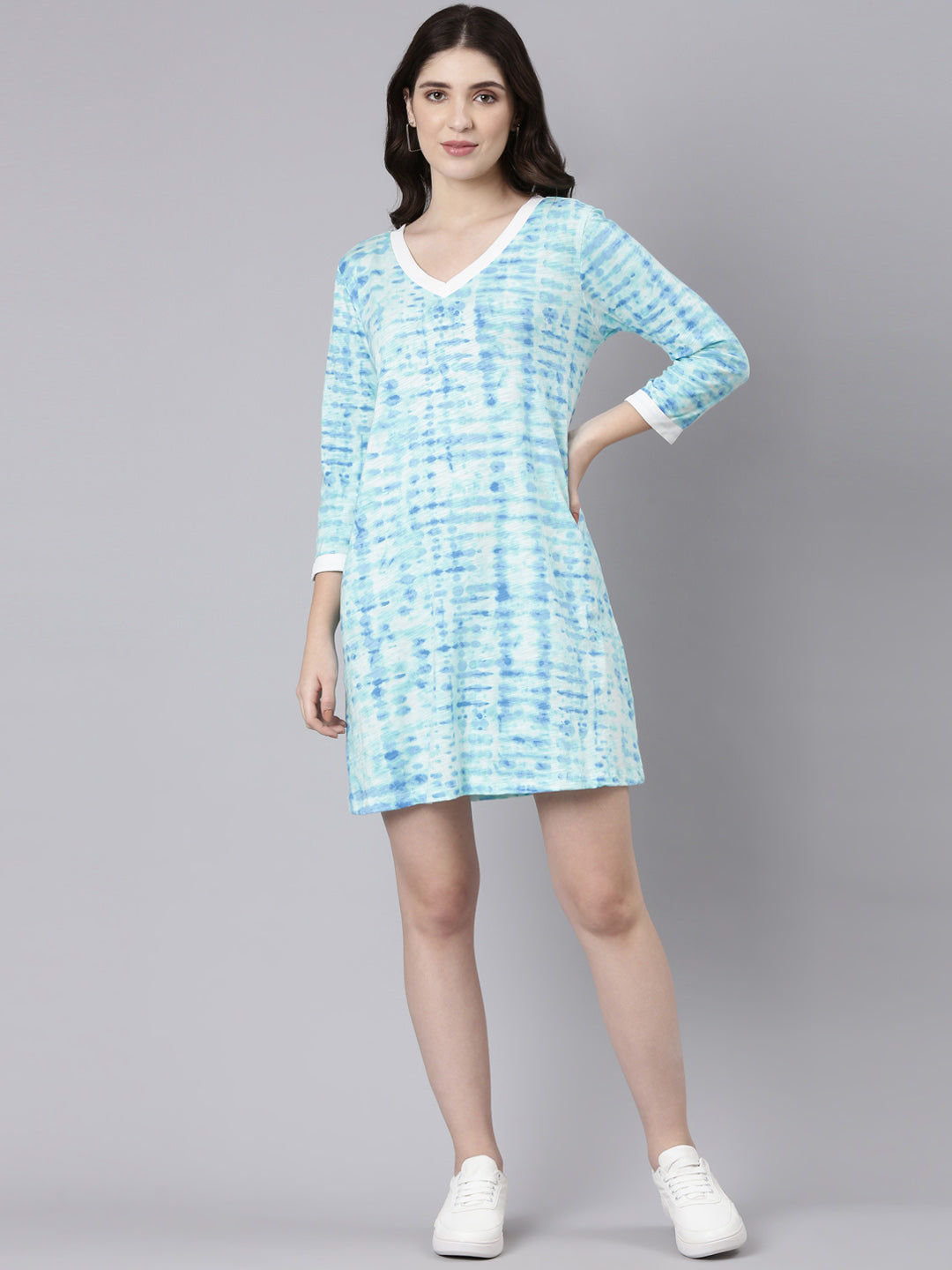 Buy TheShaili Tie & Dye Dress V Neck Knee Length /stylish / trendy on online