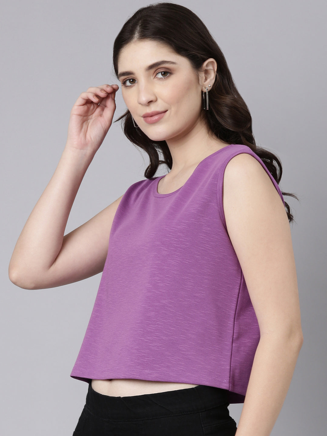 TheShaili Ribbed Cotton Crop Top for Womens/Summer Tops for Women & Girls/Casual Solid Ribbed Top - Fancy Tops for Women Lavender