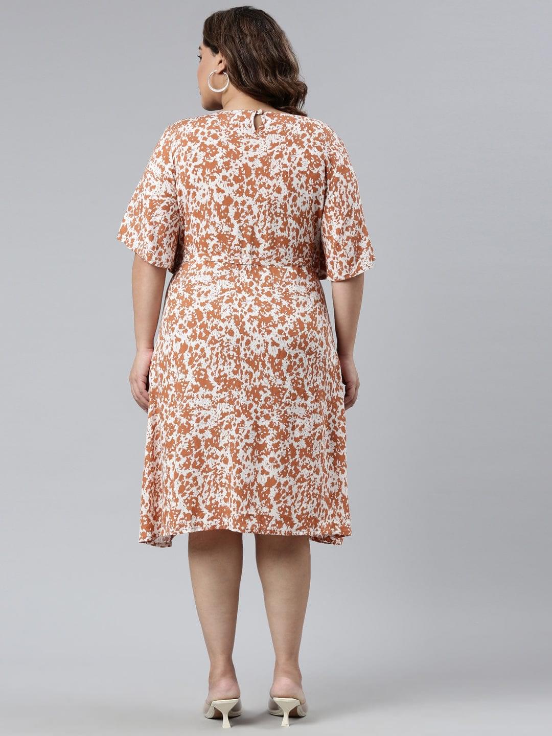 Brown and white viscose A-line dress