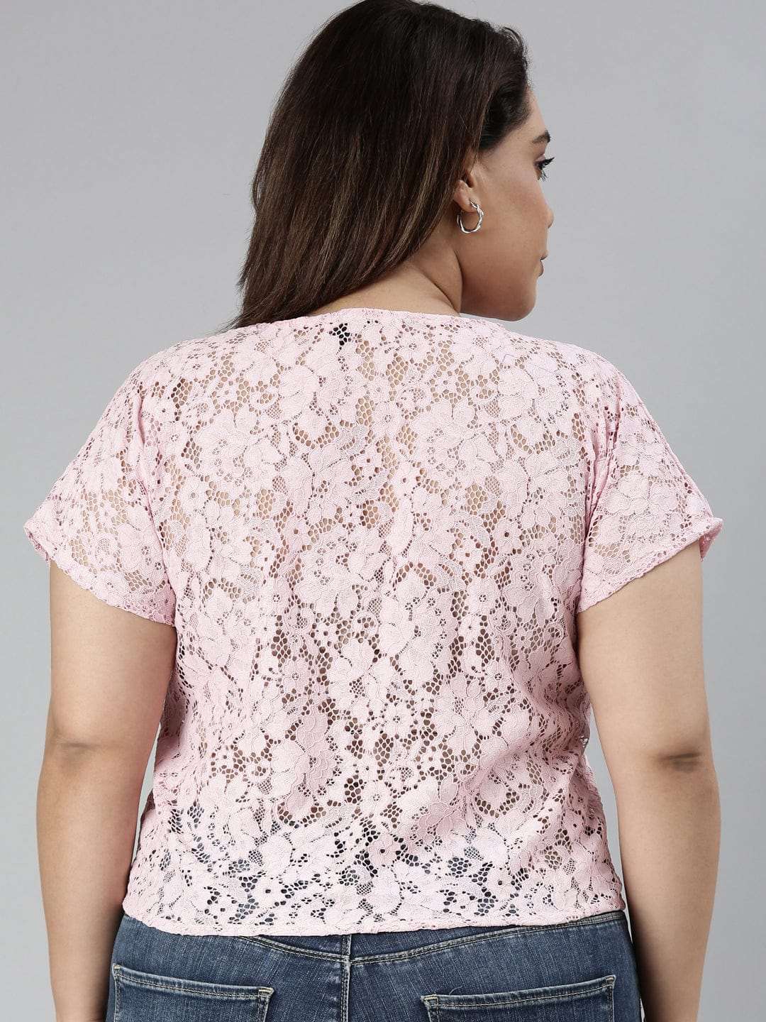 TheShaili - Women's Pink lace crop top