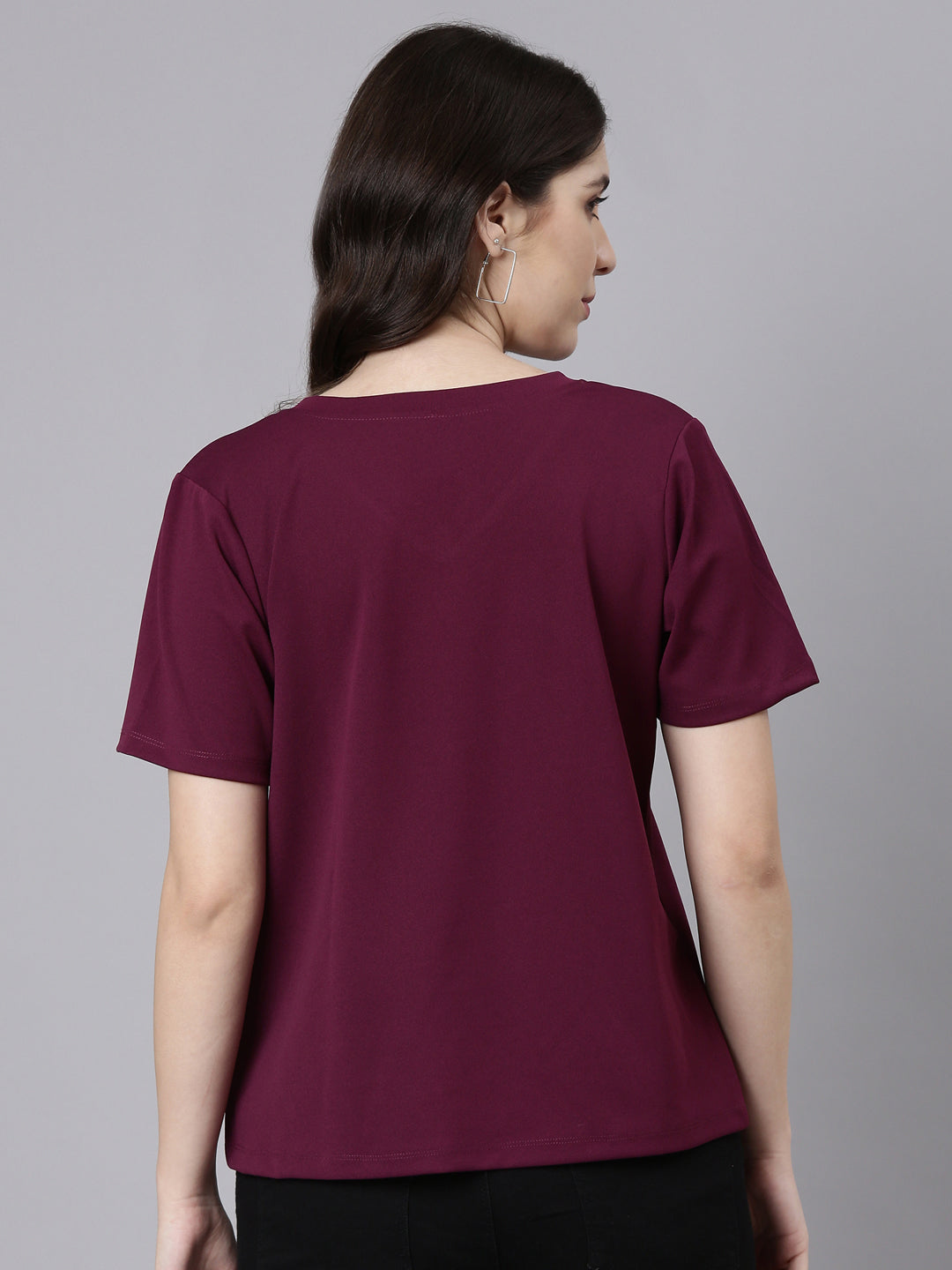 TheShaili V-Neck Half Sleeves Women's Regular Fit Solid Plum Color Plain T-Shirt Women's Ladies Girls/Tops Stylish V-Neck Regular Fit Cotton