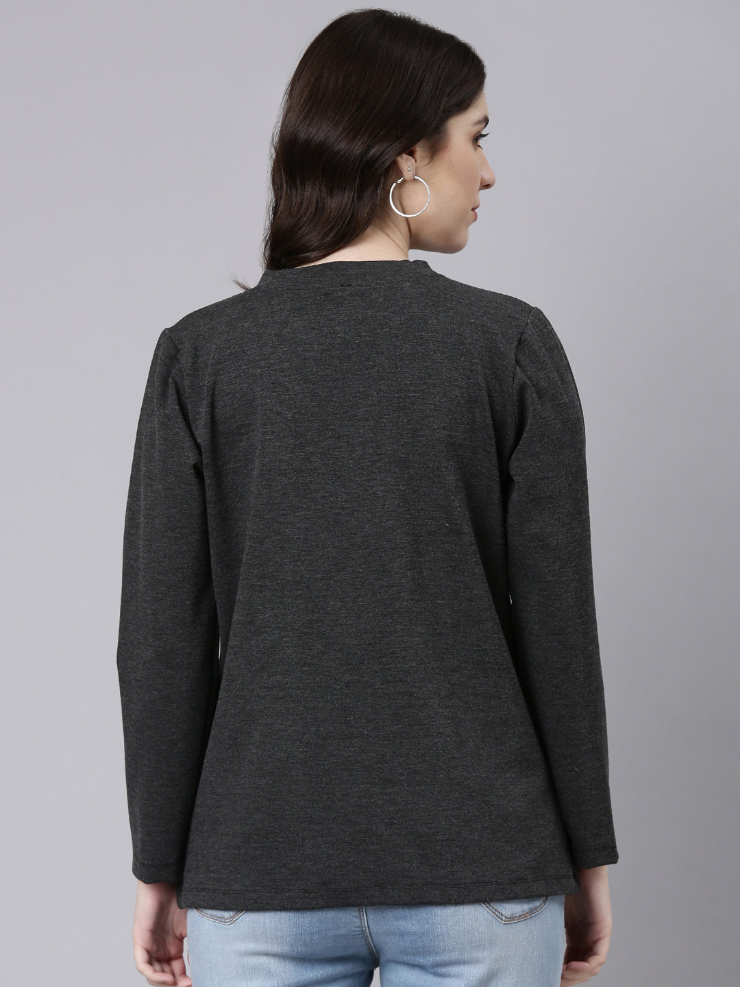 TheShaili Stretchable Cotton Jacket for Women | Full Sleeves | Zipper Closing - Casual Jacket for Women Grey melange