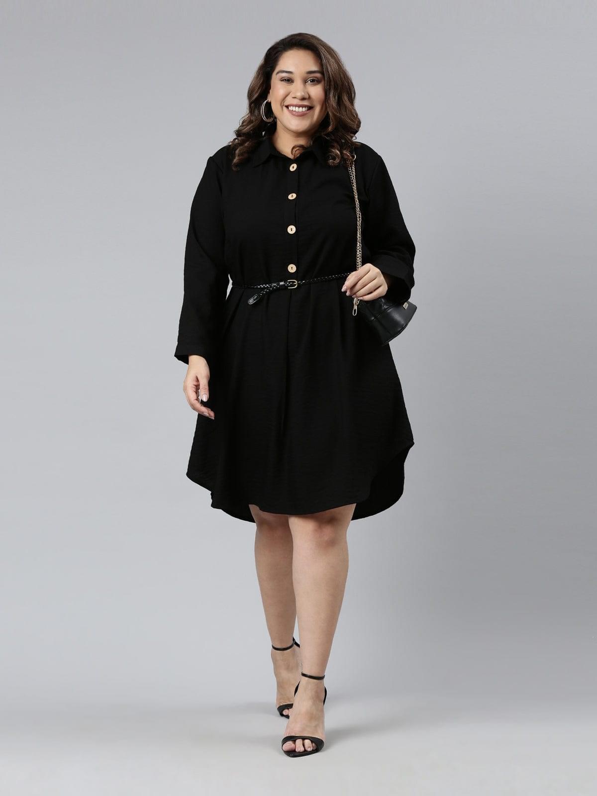 buy black solid  formal shirt dress on online