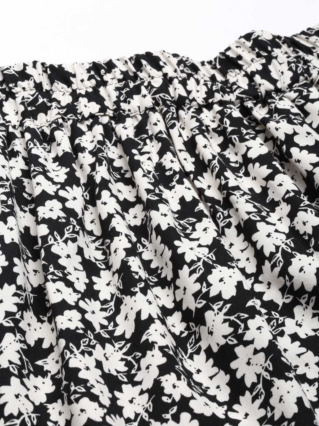 TheShaili - Women's Regular fit Black floral over lap skirt