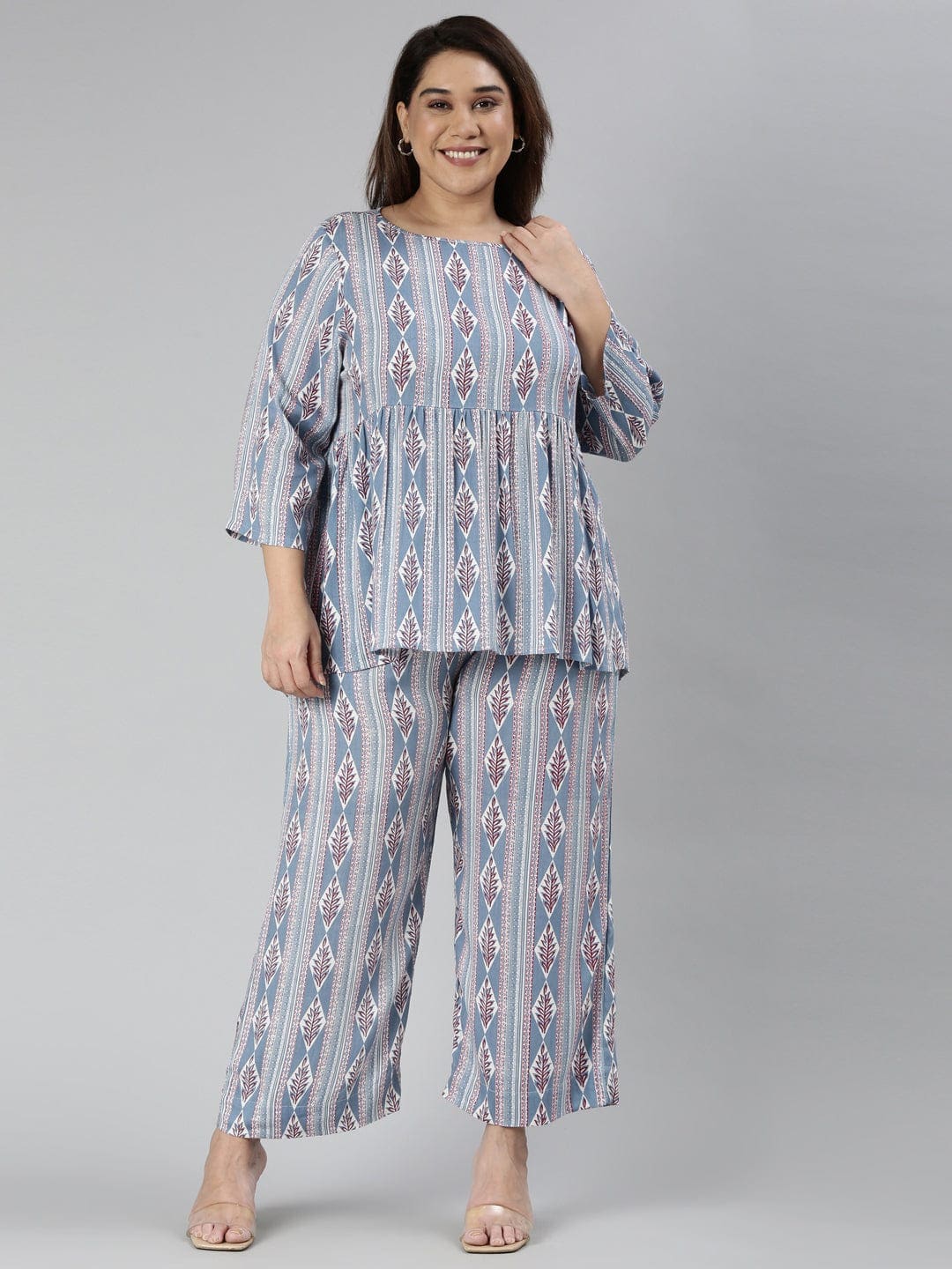 Buy  peplum dress /Women's /Blue ethnic printed /peplum top /palazzo pant on online from the Shaili