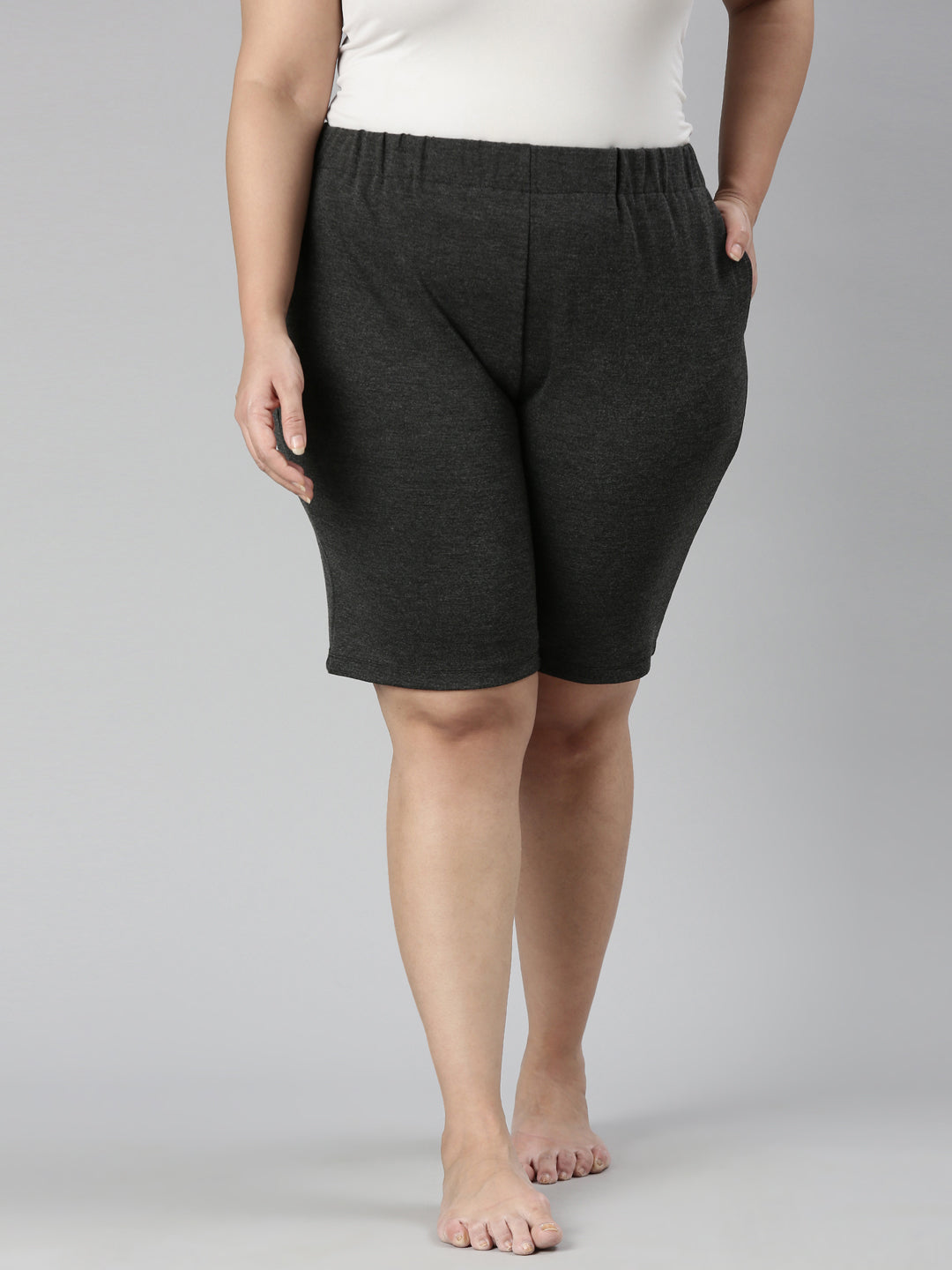 TheShaili - Women's Solid grey melange shorts