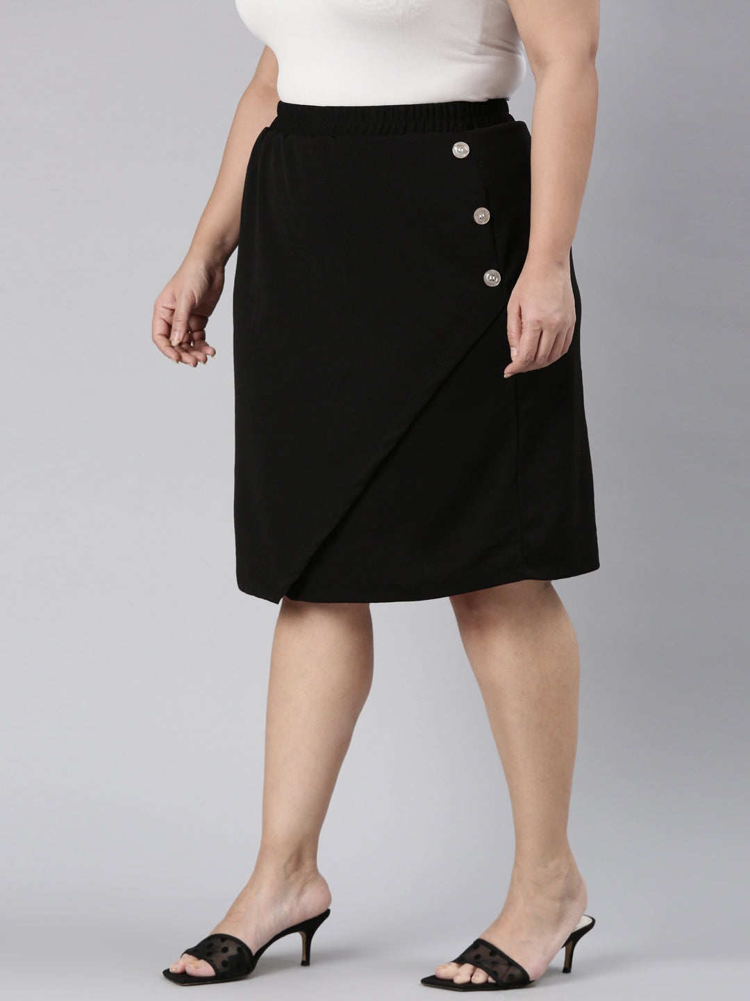 TheShaili - Women's Regular fit Black overlap skirt