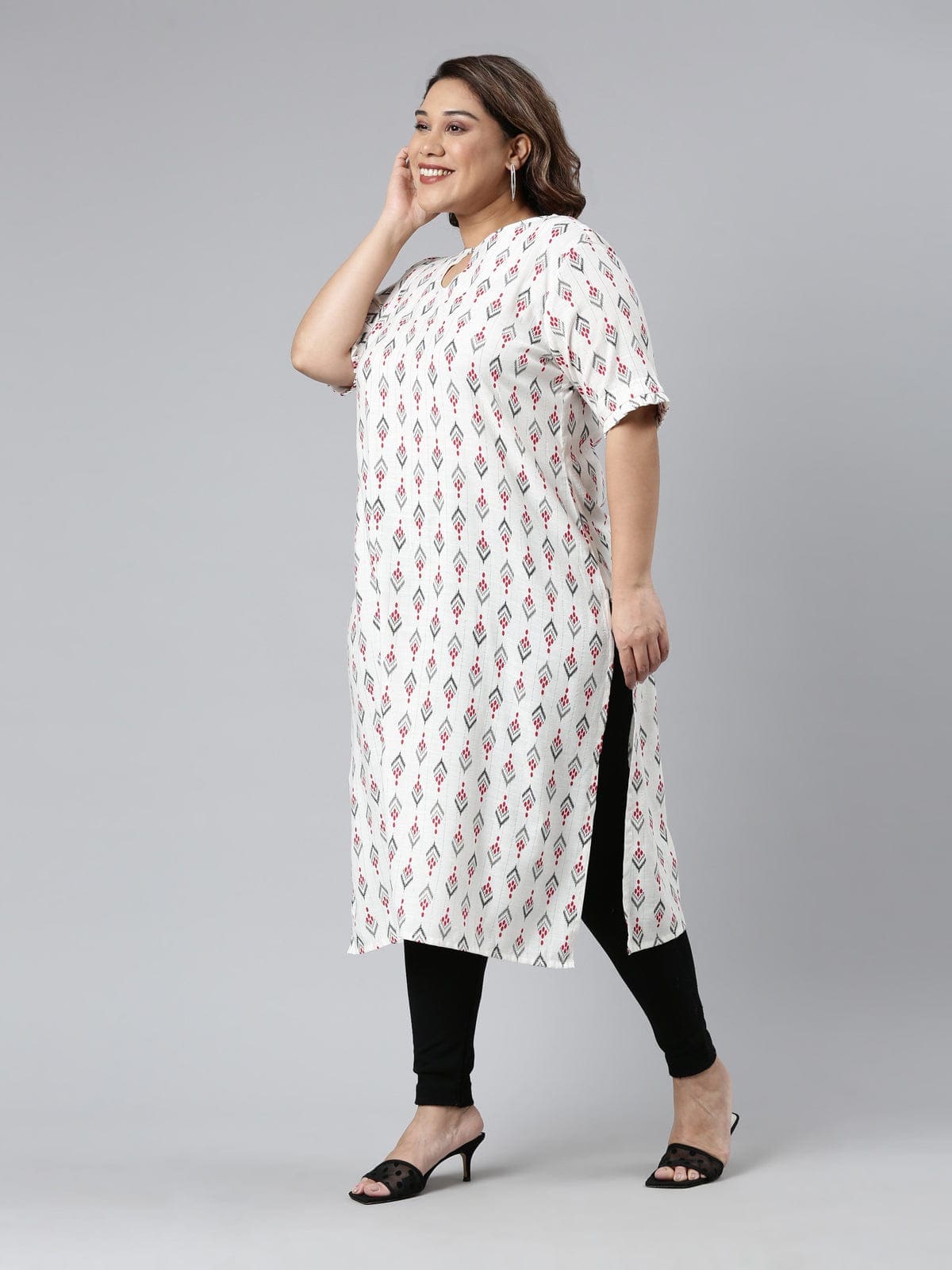buy white and red silver lurex straight cut kurta at best price
