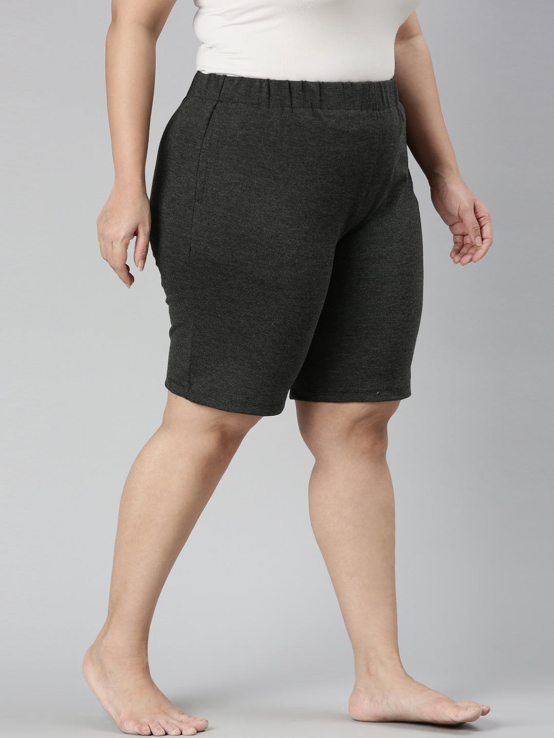 TheShaili - Women's Solid grey melange shorts