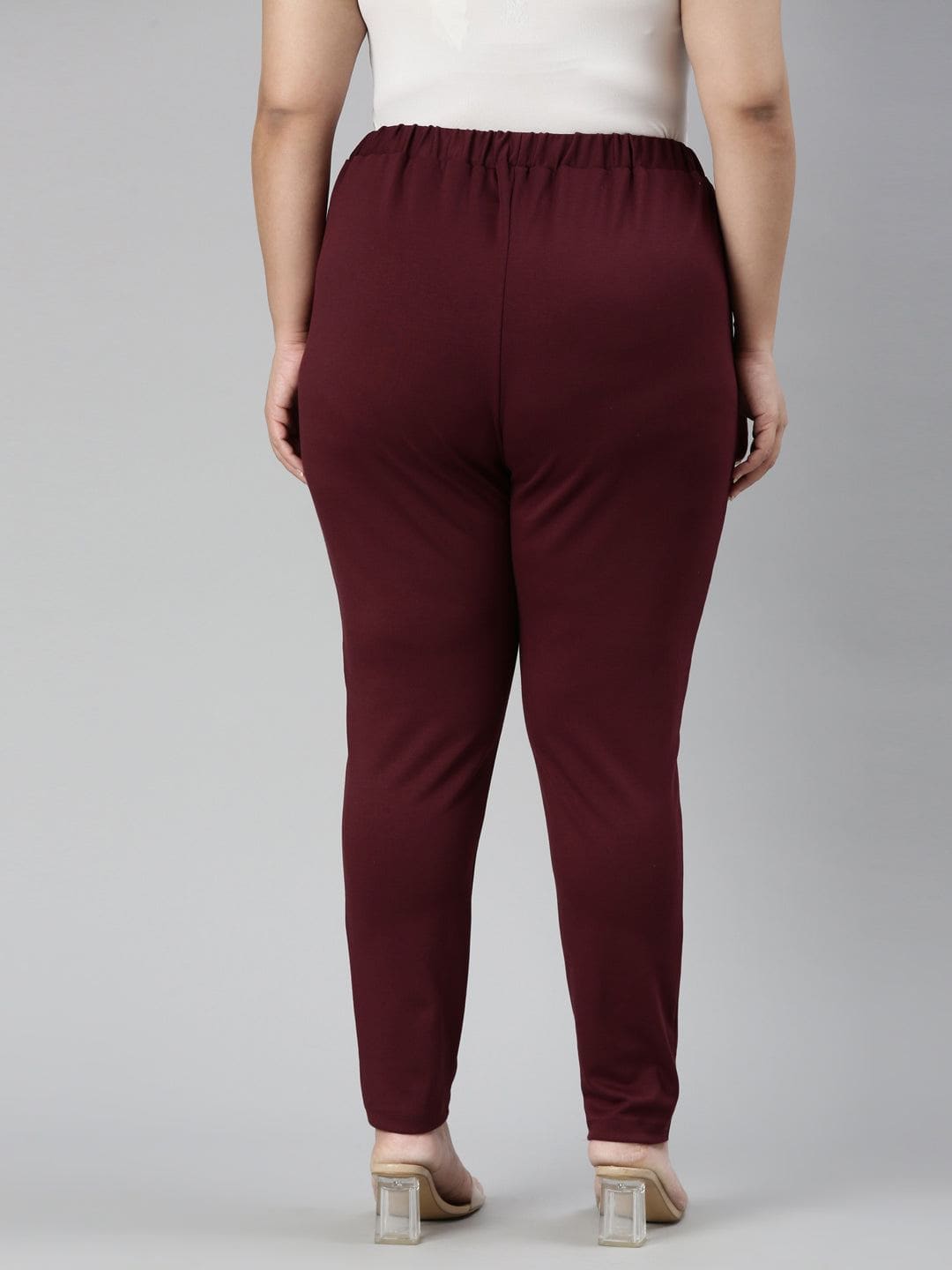 TheShaili - Women's Tapered fit Spandex Maroon Trousers