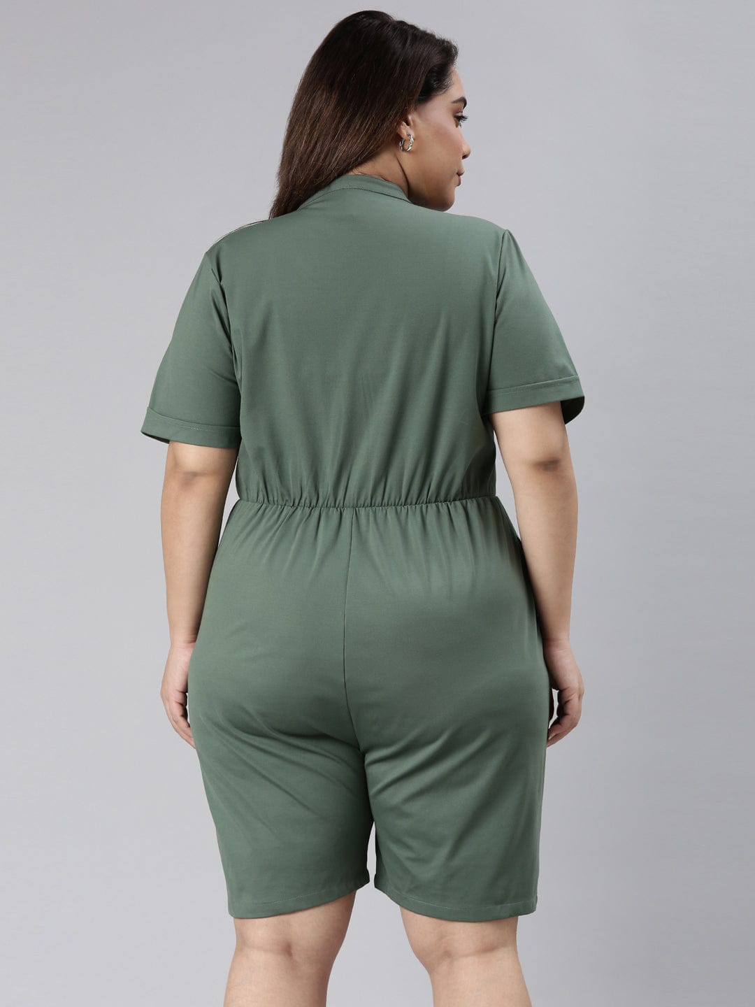 TheShaili - Women's Solid Turf green Knee length jumpsuit