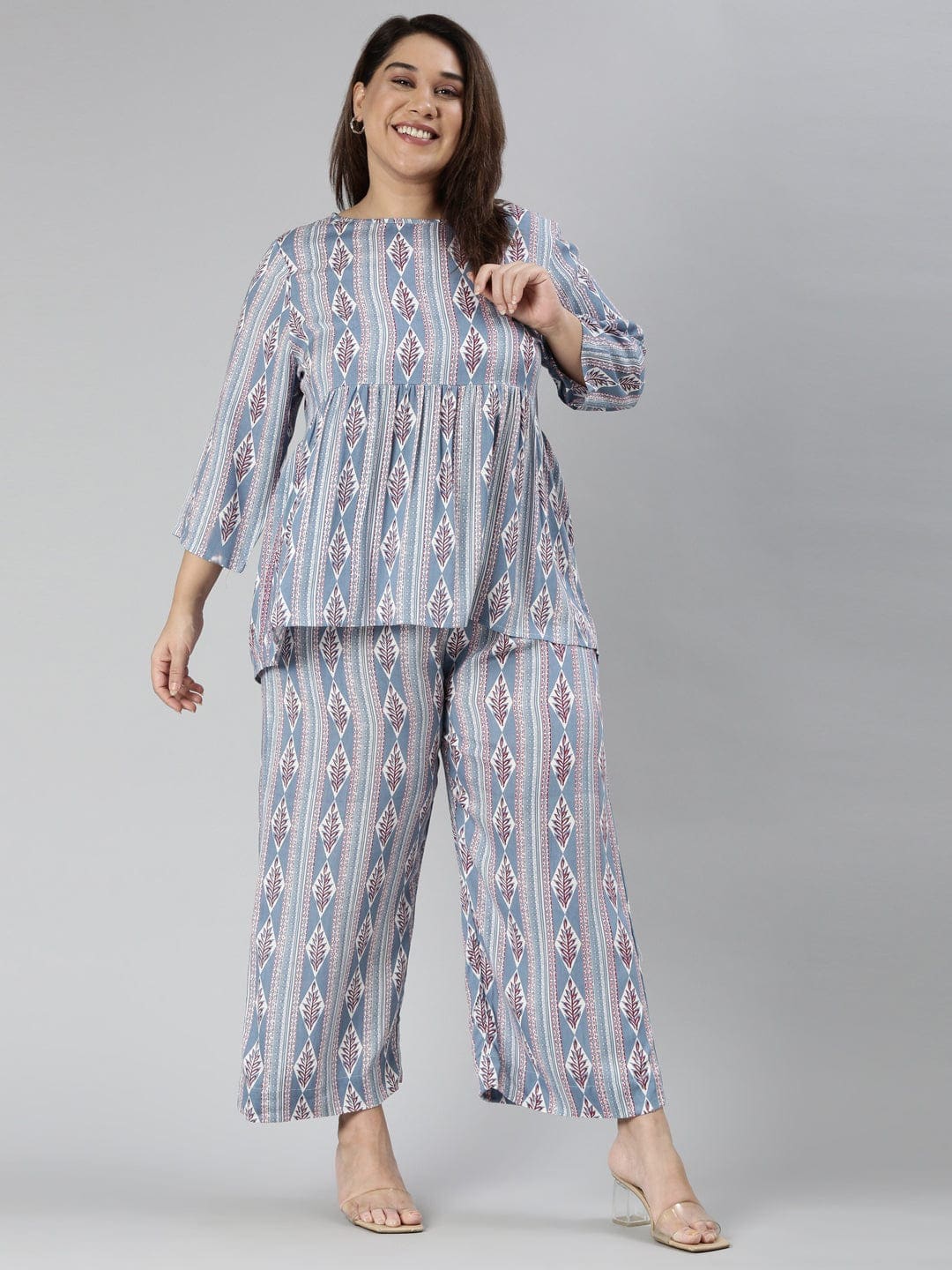 Buy  peplum dress /Women's /Blue ethnic printed /peplum top /palazzo pant on online from the Shailink ethnic printed /peplum top /palazzo pant on online from the Shaili