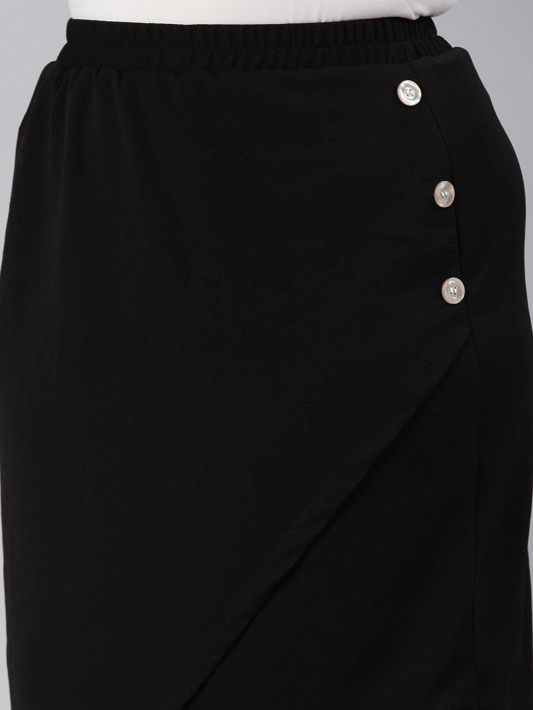 TheShaili - Women's Regular fit Black overlap skirt