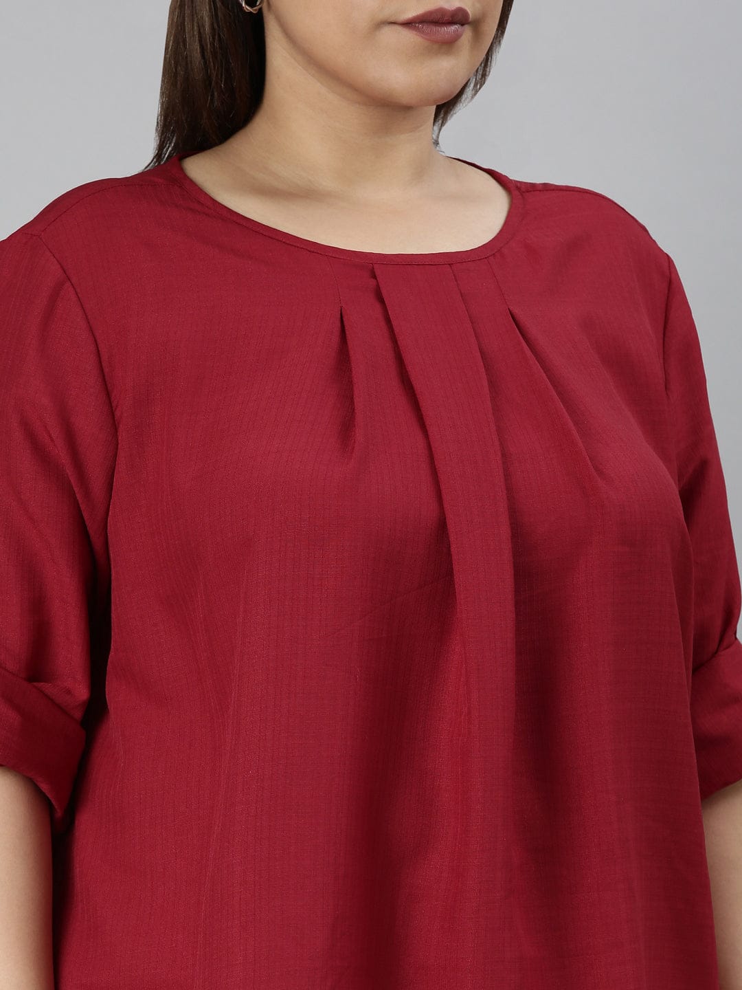 TheShaili - Women's Regular fit Solid Maroon pleated top